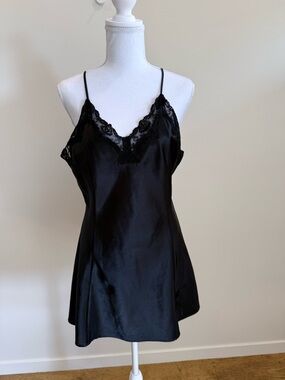 Vintage Secret Treasures Black Satin Lace Slip Dress Witchy Goth Size Medium